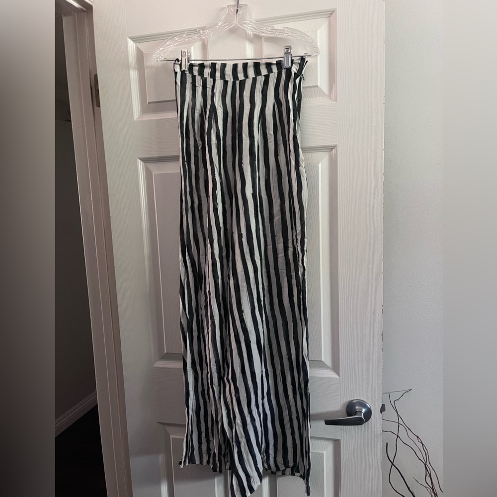 Alythea Black and White Vertical Striped flare pants